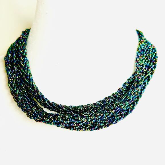 Dark Colorful Iridescent Thick Seed Bead Long Flapper Length Rope Necklace - Picture 5 of 5